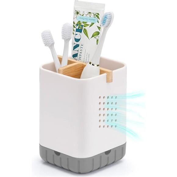 Toothbrush and Toothpaste Holder Bamboo Divide Bathroom Countertop Organizer - Picture 1 of 7
